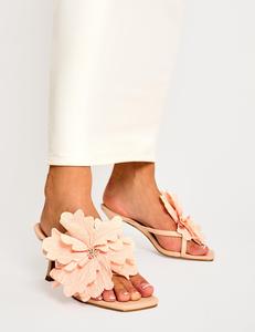 Varley Peach 3-D Flower Mule Mid Heels