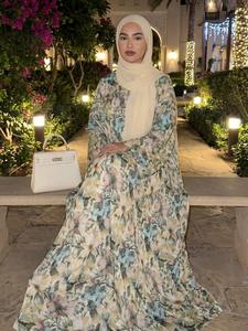 #CL61-2 New Arrival Summer Women's  Floral & butterfly & Painting Hijab Cardigan Two Piece Set Bat Sleeve Cropped Cuff Design Cool and Ventilated Holiday Casual Style abaya