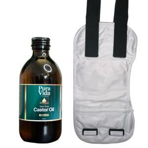 Organic Cold Pressed Castor Oil with body wrap - 300ML Glass Bottle Detox