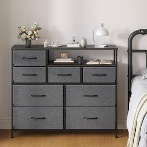 8 Fabric Drawers Cabinet with Easy Pull Handle, Wood Top and Sturdy Steel Frame, Chest of Drawers Storage Unit for Bedroom, Living Room