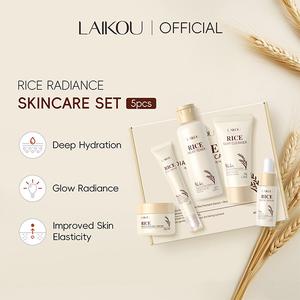 LAKOU Rice Moisturizing Hydrating Skincare Kit 5 Piece Set,Includes Cleanser, Toner, Serum, Eye Cream & Moisturiser. Delivers Intense Hydration, Improves Skin Elasticity And Promotes A Healthy, Radiant Glow. Both Men And Women.Skincare Gift Box Kit.