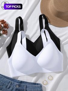 2-pack Plus-size Seamless Jelly Women's Bra, with Hook-and-Eye Closure and Adjustable Straps, Wireless Support for a Beautiful Back, Wireless Underwear Bras, All-day Comfortable, Breathable, Skin-friendly and Soft, Everyday Casual Plus-size Underwear