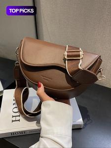 Women's Fashionable Saddle Bag, Casual Versatile Crossbody Bag with Wide Shoulder Strap, Trendy All-match Commuter Bag for Daily Used,  Mother's Day Gift