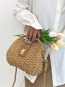 Trendy Summer Woven Shell Bag for Women, Casual Beach Handbag for Vacation, Lightweight Straw Shoulder Crossbody Purse, Unique Bags
