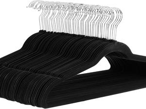 Slim Velvet Non-Slip Suit Hangers - Pack of 50, Black