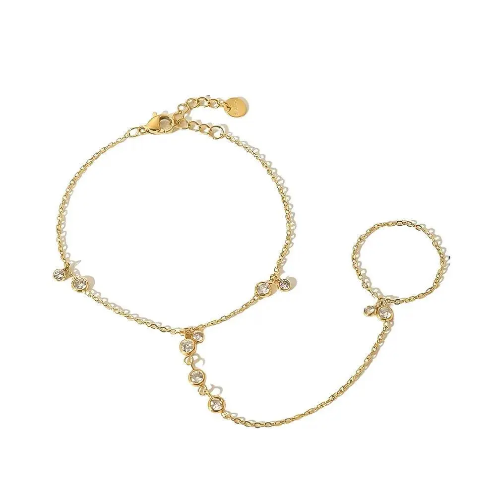 multi zirconia/Rice beads hand chain, stainless steel 18k gold plated, waterproof, tarnish free