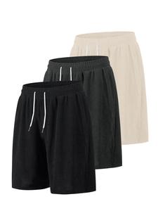 Men's Solid Drawstring Corduroy Shorts, Casual Breathable Comfy Straight Leg Shorts for Summer, Men's Bottoms for Daily Wear