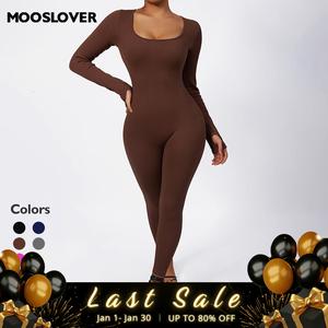Mooslover Women Yoga Jumpsuits Workout Ribbed Long Sleeve Sport Jumpsuits