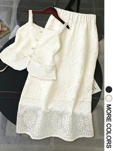 2 Piece Summer Outfits for Women, Elegant Lace Cami Top and High Waist Midi Skirt Set, Casual Vacation Party Wear, Slimming Two Piece Dress Sets