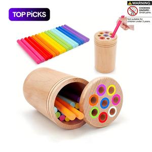 Wooden Montessori Stick Toy, 1 Set Colorful Hand-eye Coordination Classification Teaching Toy, Hands-on Ability Training for Kids, Christmas Sale Tiktok Shop, Thanksgiving, Chrismats Gift Set, Stocking Filler, Christmas Gift