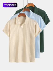 Men's Solid Color Textured Knit Shortsleeve Polo Shirt, Smooth Casual Fit Short Sleeve Top for Summer, Men's Clothes for Daily Wear, Menswear, Polo Shirt Set