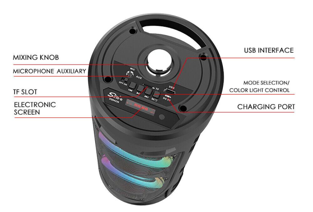 Portable Bluetooth 5.0 Party Speaker with Sub Woofer Heavy Bass Sound System MIC LED Lighting USB FM Radio Karaoke Input Adjustable Strap for Outdoor Use TWS Function UK Seller Fast Delivery Card Audio - Stereo, Cable Smartphone Colorful Remote Control