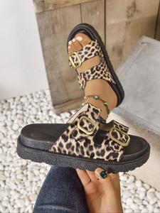 Women's Fashion Leopard Print Platform Sandals, Casual Comfortable Platform Sandals for Summer, Female All-match Open Toe Sandals for Daily Wear, Walking Shoes, Footwear
