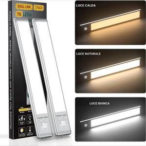 Indoor human motion sensing LED light, built in 1500mAh USB rechargeable closet light, 2 sets of magnetic dimming wall lights, wireless cabinet lights for kitchen and stairs