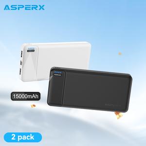AsperX 15000mAh Power Bank 2-Pack Portable Charger with Two USB Cables, External Battery Pack Compatible with iPhone, Samsung, Airpods, Suitable for Outdoor Travel, Mother‘s Day Gift