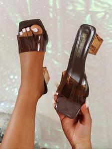 Women's Elegant Transparent Square Toe High Heel Sandals, Fashionable Slip on Sandals for Party, Daily Clothing Decor for Women & Girls Christmas Gift, Shoes for Women