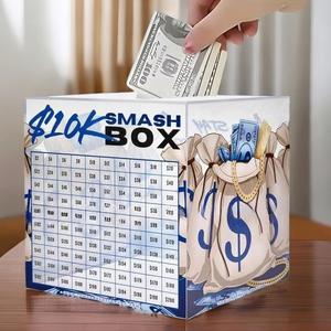 Money Smash Box, 1 Count Portable Acrylic Design Digital Box for Cash & Valuables, Budget Planner 10K Cash Savings Box, Safe