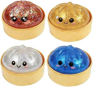 BUNDLE OF 2/4! Squishy Dumpling Stress Balls for Adults, Dumpling Squishy Toys for Kids, Dumpling Fidget Sensory Toy,3.15 inches in Diameter Squeeze Dough Ball Stress Relief Toy, Stretchy Stress Ball Squish Toys,with Steamer Box