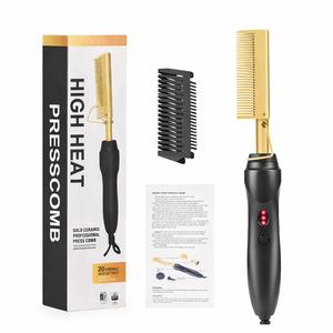 Professional Press Comb Hot Comb Hair Straightener with Variable Heat Settings for All Hair Types Gold Ceramic Design Gentle on Hair
