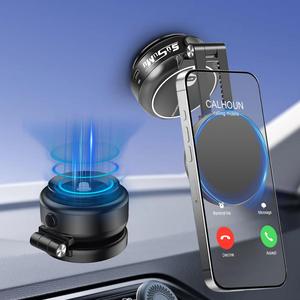 Foldable Magnetic Car Phone Mount, Dual Stable Base Magnetic Car Suction Cup, Vacuum Adsorption Phone Holder for Most Cell Phones