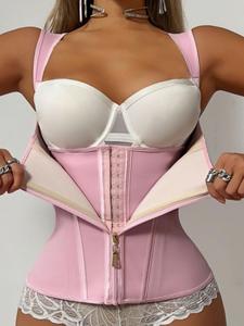 Women's Solid Color Zipper Front Corset Shapewear Top, Adjustable Hook & Eye Closure Waist Trainer, Tummy Control Shaper for Daily Wear, Gift for Her, Shapewear for Women, Tummy Tuck Garment, High Waisted Shapers, Corset Waist Shaping