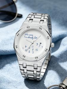 Men's Steel Band Watch, Round Dial Design, Graffiti Number Pattern, Casual Vintage Fashion, Street Trend Watch, High-End Men's Watch, Steel Quartz Watch, Trendy Versatile Watch, Trendy Gift Recommendation