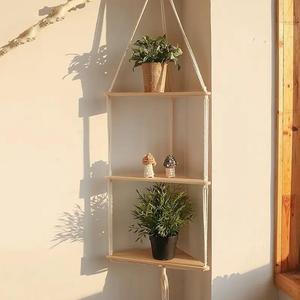 1pc Wooden Wall Mounted Hanging Rack, 1 Count Boho Style Triangle Storage Rack, Wooden Wall Shelf, Home Decor for Bedroom Living Room Study