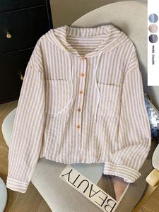 Women's Vacation Relaxed Striped Shirt, Soft Breathable Sun Protection Long Sleeve Blouse, Ideal for Outdoor Activities and Daily Wear