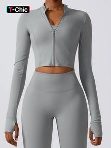 Women's Solid Zip Up High Neck Sports Crop Jacket, Quick Drying Sweat Wicking Breathable Long Sleeve Zip Front Athletic Fitness Outerwear for Yoga Gym Tennis Pickleball, Ladies Sportswear Clothing for All Seasons Yoga Jacket Top