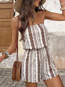 New Fashion Casual Sleeveless Print Romper, Strapless Shoulder Reveal One-Shoulder Dress, Beach Romper, Trendy Summer