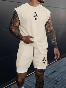 Men's Letter Print Tank Top & Athletic Shorts Two-piece Set, Regular Fit Casual Street Round Neck Sleeveless Top & Shorts, Men's Two-piece Outfits for All Seasons, Gymclothes, Workout Sets