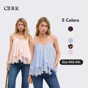 Cider Ruffle Hem Knotted Layered Mesh Cami Top