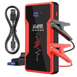 Portable Car Emergency Starter Power Bank, Car Tool Kit, Car Accessory, Full Display, Fits 5.0L Gas & 3.0L Diesel Engines, Smart Safety Clip, Type-C Cable, LED Lights