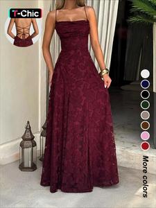 Sexy Backless Lace Spaghetti Strap Dress, Elegant Plain Color Fitted Woven Fabric, Thin Fall Fashion for Women