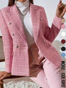 Classic Plaid Blazer Jacket for Women, Elegant Fitted Design, Thick Woven Fabric, Perfect for Fall & Winter, Versatile Style