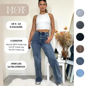 [HouseOfTrendz] VIRAL Stretchy Wide Straight Leg -Girl Jeans Dad Fit High Waisted Denim Blue Stretch Comfortable Wide Leg Womens jeans Casual sevens  jeans Cotton Fabric ,