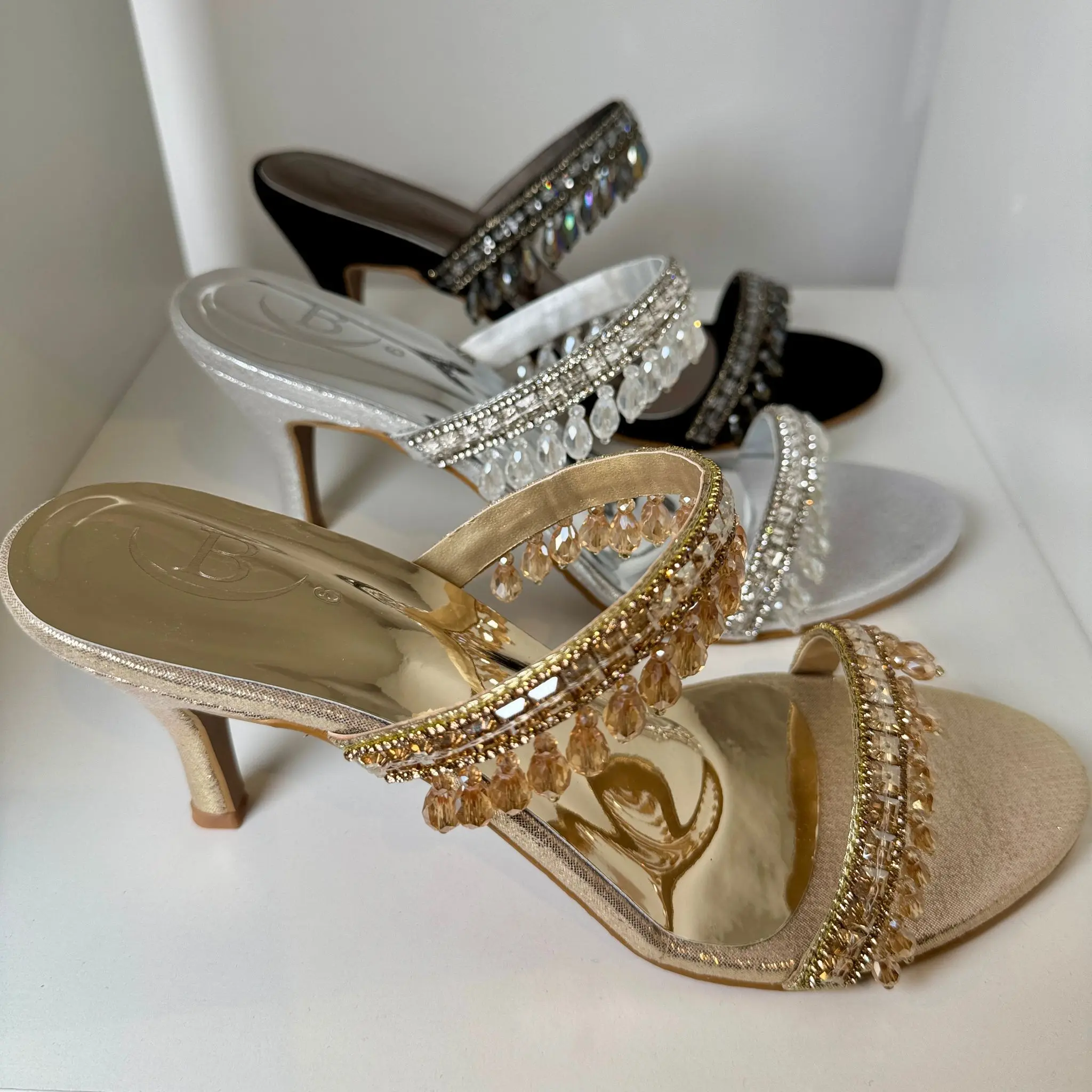 Bisma B49 Elegant Handmade Mule 3 inch heel Black, Gold, Silver, Wedding, Party, Evening Style Diamante Pearl Effect Womenswear style Fashion Fashion Elegant Classy Stylish Heeled Decor Comfort