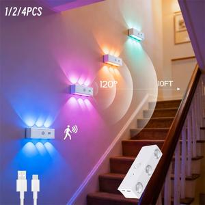 1/2/4 Pack 6-Head Cat Eye LED Wall Light, Motion Sensor & Touch Control, RGB Color Adjustable USB Rechargeable Night Light, Wall-Mounted for Living Room Bedroom Closet, Suitable for Christmas, Valentine's Day and Halloween atmosphere decoration