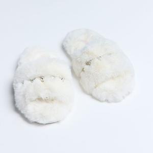 Boux Avenue Embellished Fluffy Slider Slippers Soft Plush Fur Open Toe House Shoes