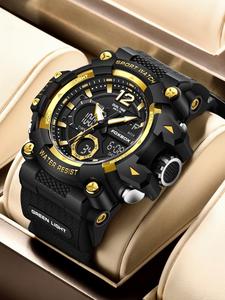 Men's Sportive Digital Analog Quartz Watch, Fashionable Waterproof Luminous Watch with Silicone Strap, Trendy Watch for Daily Life