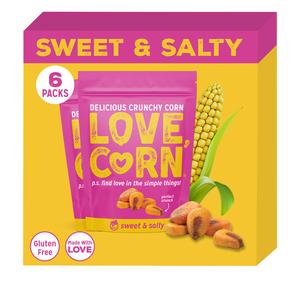LOVE CORN Sweet & Salty Crunchy Corn Snack 115g x 6 Bags – Healthy Snacks Ideal for Gluten Free Diets – Alternative for Crisps, Popcorn & Chocolate – Perfect To Graze On