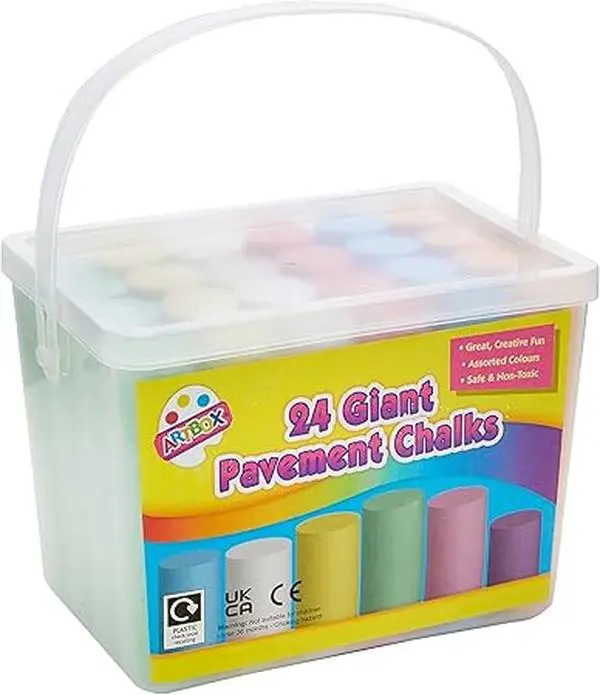 ART BOX 24 Giant Pavement Chalks in Tub ,High Quality Coloring Chalks for Kids .