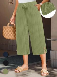 【Plus Size】 Solid Color Capri Pants, Casual Comfy Wide Leg Pants for Summer, Women's Bottoms for Daily Wear, Womenswear