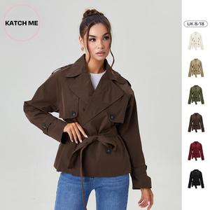 Katch Me Look Women's Casual Notch Lapel Double Breasted Waist Tie Trench Coat (B), Versatile Outerwear for Women, Classy Solid Ladies Jackets for Fall & Winter