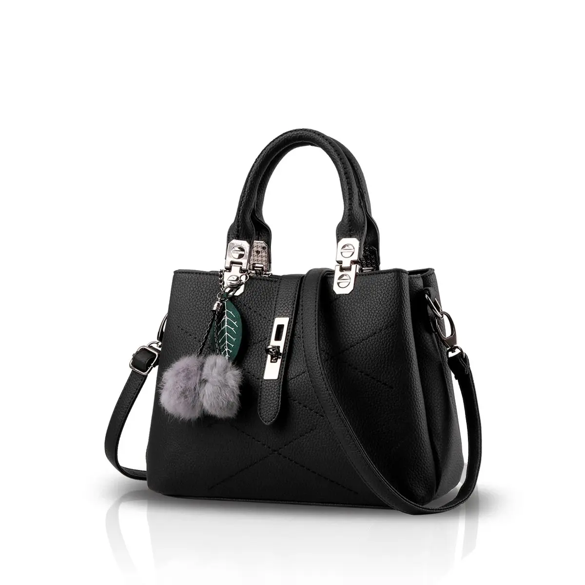 Stylish Women's Handbag with Pompom Accent, Top Handle & Shoulder Strap, Lightweight & Trendy for Everyday Use, Perfect for Casual or Office