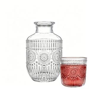 Elegant Glass Bedside Water Bottle and Cup Set, Leaf Pattern Water Jug with Lid, Durable Transparent Glass for Bedroom Office Bathroom, Stylish Drinkware