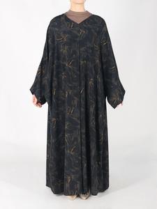 Women's Marble Print Double Sided Wear Abaya with Hidden Waist Tie, Modest Long Sleeve Open Front Maxi Muslim Dress, Women's Islamic Clothing for Daily Wear, Modesty Abaya