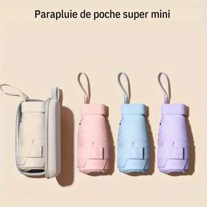 Portable Mini Folding Umbrella with Storage Box 6 Ribs Manual Open and Close, Beige/Pink/Light Blue Compact Travel Design Durable and Lightweight, Suitable for Commuting, Beach, Office Ideal Gifts, Commuter Accessories