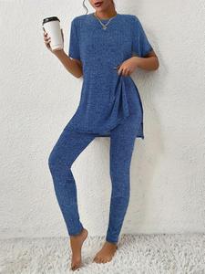 Women's Solid Color Top & Leggings Two-piece Set, Casual Fashion Cozy Top & Skinny Pants for Daily Outdoor Wear, Ladies Summer Clothes
