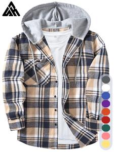 Men's Regular Fit Plaid Print Button Front Drawstring Hooded Shirt, Casual Soft Longsleeves Pocket Top for All Seasons, Men's Clothes for Daily Wear, Drippy Outfits, Menswear, Men's Clothing, Comfort Going Out Outfits, Streetwear Outfits for Men